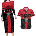 Personalised Essendon Football ANZAC Day Couples Matching Long Sleeve Bodycon Dress and Hawaiian Shirt Bombers Poppy Lest We Forget
