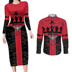 Personalised Essendon Football ANZAC Day Couples Matching Long Sleeve Bodycon Dress and Long Sleeve Button Shirt Bombers Poppy Lest We Forget