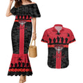 Personalised Essendon Football ANZAC Day Couples Matching Mermaid Dress and Hawaiian Shirt Bombers Poppy Lest We Forget