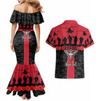 Personalised Essendon Football ANZAC Day Couples Matching Mermaid Dress and Hawaiian Shirt Bombers Poppy Lest We Forget