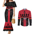 Personalised Essendon Football ANZAC Day Couples Matching Mermaid Dress and Long Sleeve Button Shirt Bombers Poppy Lest We Forget