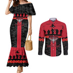 Personalised Essendon Football ANZAC Day Couples Matching Mermaid Dress and Long Sleeve Button Shirt Bombers Poppy Lest We Forget