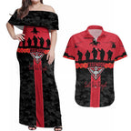 Personalised Essendon Football ANZAC Day Couples Matching Off Shoulder Maxi Dress and Hawaiian Shirt Bombers Poppy Lest We Forget