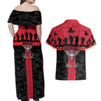 Personalised Essendon Football ANZAC Day Couples Matching Off Shoulder Maxi Dress and Hawaiian Shirt Bombers Poppy Lest We Forget