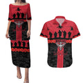 Personalised Essendon Football ANZAC Day Couples Matching Puletasi and Hawaiian Shirt Bombers Poppy Lest We Forget