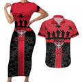 Personalised Essendon Football ANZAC Day Couples Matching Short Sleeve Bodycon Dress and Hawaiian Shirt Bombers Poppy Lest We Forget
