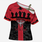 Personalised Essendon Football ANZAC Day Cross Shoulder Shirt Bombers Poppy Lest We Forget
