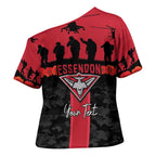 Personalised Essendon Football ANZAC Day Cross Shoulder Shirt Bombers Poppy Lest We Forget