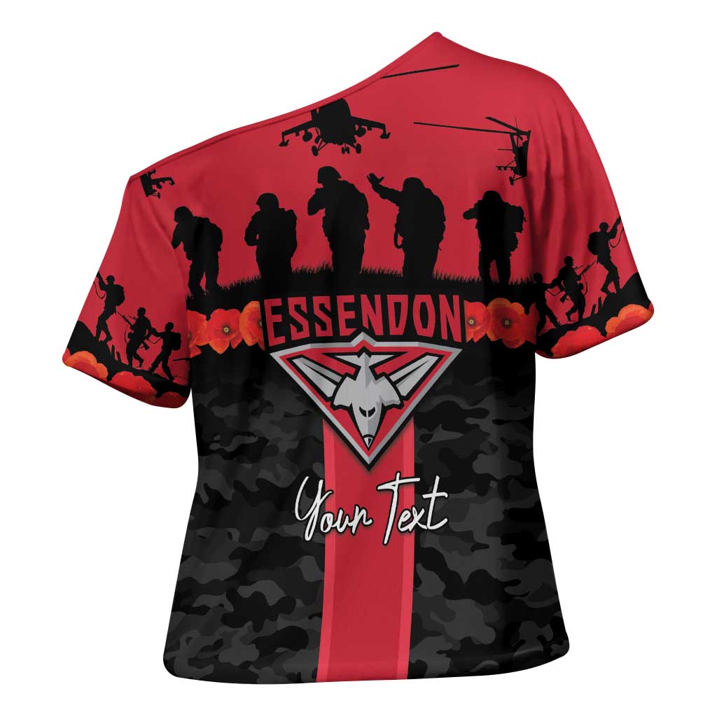 Personalised Essendon Football ANZAC Day Cross Shoulder Shirt Bombers Poppy Lest We Forget