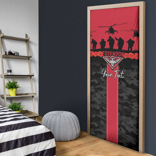 Personalised Essendon Football ANZAC Day Door Cover Bombers Poppy Lest We Forget