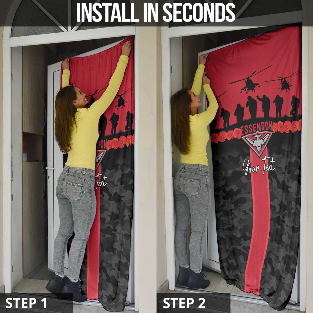 Personalised Essendon Football ANZAC Day Door Cover Bombers Poppy Lest We Forget