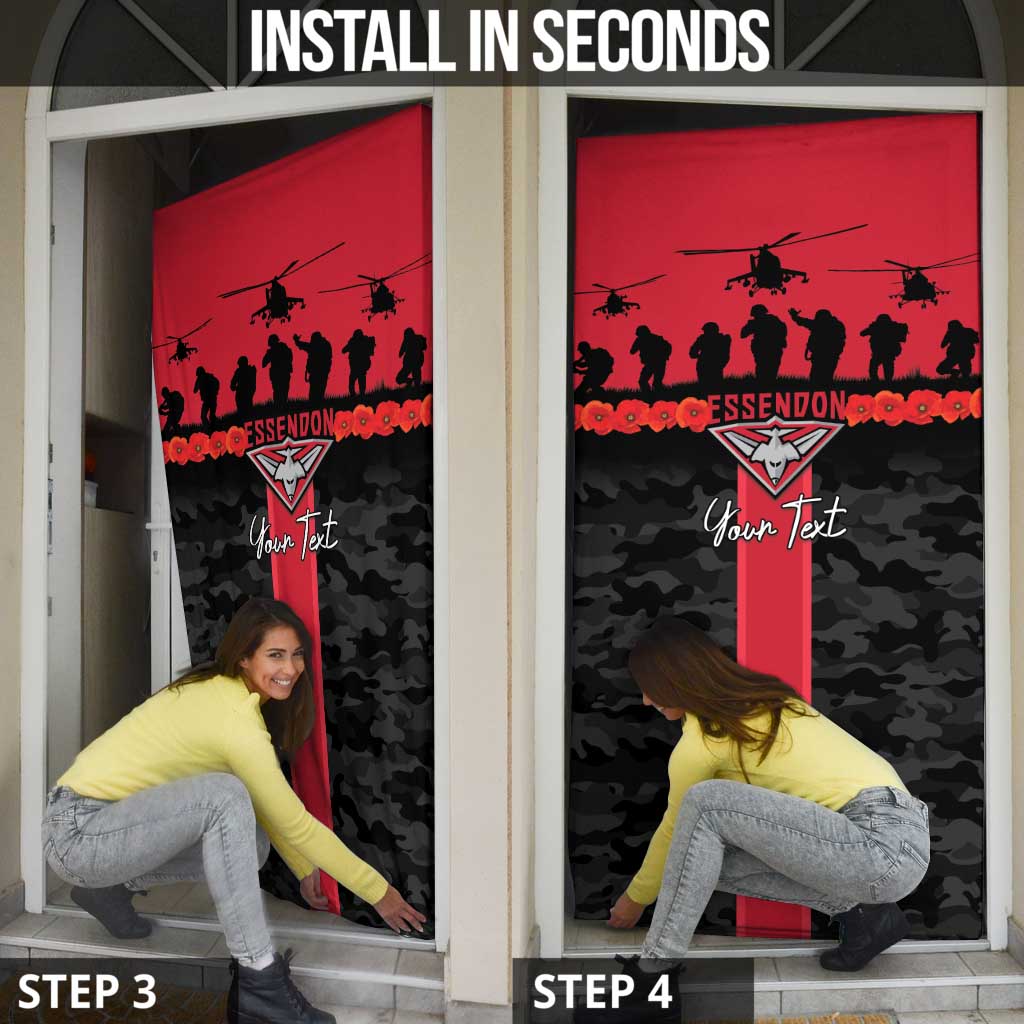 Personalised Essendon Football ANZAC Day Door Cover Bombers Poppy Lest We Forget