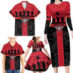 Personalised Essendon Football ANZAC Day Family Matching Long Sleeve Bodycon Dress and Hawaiian Shirt Bombers Poppy Lest We Forget