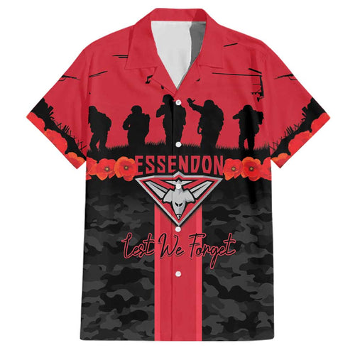 Personalised Essendon Football ANZAC Day Family Matching Long Sleeve Bodycon Dress and Hawaiian Shirt Bombers Poppy Lest We Forget