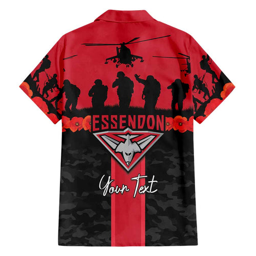 Personalised Essendon Football ANZAC Day Family Matching Mermaid Dress and Hawaiian Shirt Bombers Poppy Lest We Forget
