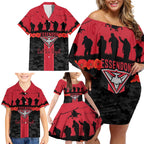Personalised Essendon Football ANZAC Day Family Matching Off Shoulder Short Dress and Hawaiian Shirt Bombers Poppy Lest We Forget