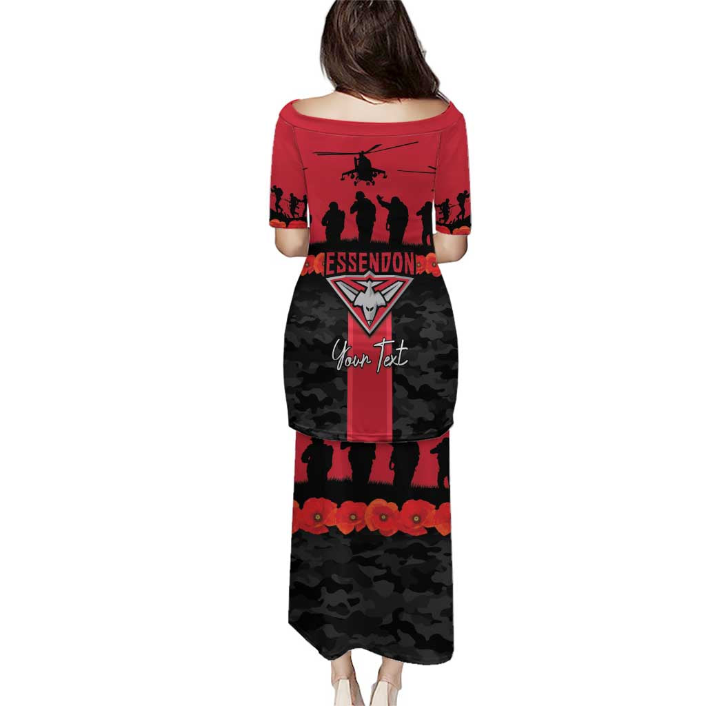 Personalised Essendon Football ANZAC Day Family Matching Puletasi and Hawaiian Shirt Bombers Poppy Lest We Forget