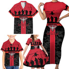 Personalised Essendon Football ANZAC Day Family Matching Short Sleeve Bodycon Dress and Hawaiian Shirt Bombers Poppy Lest We Forget