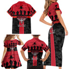 Personalised Essendon Football ANZAC Day Family Matching Short Sleeve Bodycon Dress and Hawaiian Shirt Bombers Poppy Lest We Forget