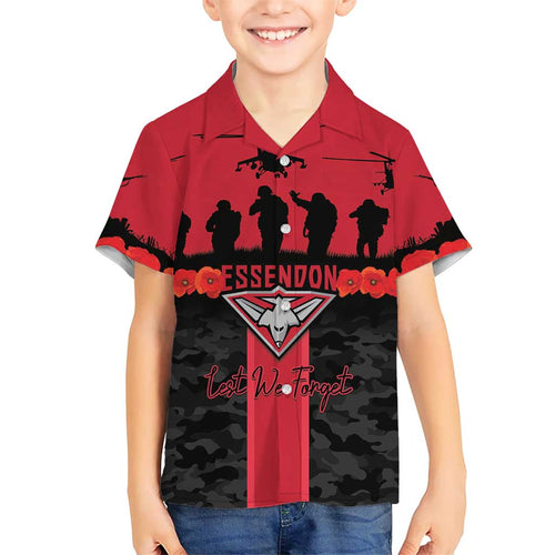 Personalised Essendon Football ANZAC Day Family Matching Summer Maxi Dress and Hawaiian Shirt Bombers Poppy Lest We Forget