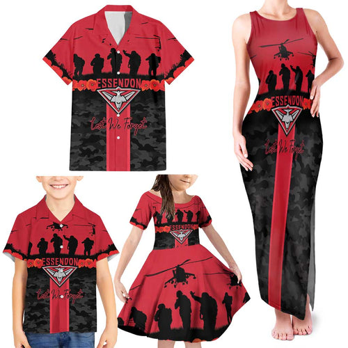 Personalised Essendon Football ANZAC Day Family Matching Tank Maxi Dress and Hawaiian Shirt Bombers Poppy Lest We Forget