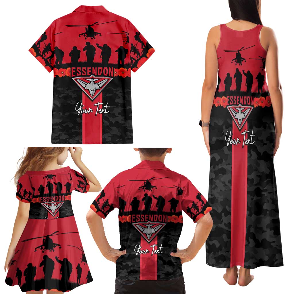 Personalised Essendon Football ANZAC Day Family Matching Tank Maxi Dress and Hawaiian Shirt Bombers Poppy Lest We Forget
