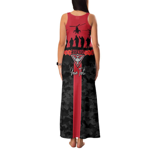 Personalised Essendon Football ANZAC Day Family Matching Tank Maxi Dress and Hawaiian Shirt Bombers Poppy Lest We Forget