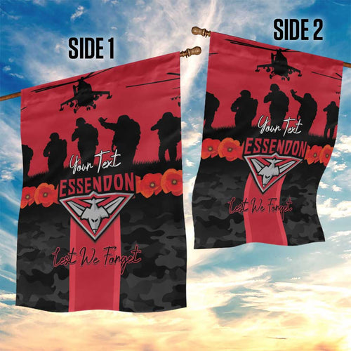 Personalised Essendon Football ANZAC Day Garden Flag Bombers Poppy Lest We Forget