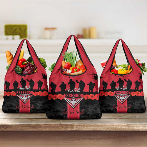 Personalised Essendon Football ANZAC Day Grocery Bag Bombers Poppy Lest We Forget