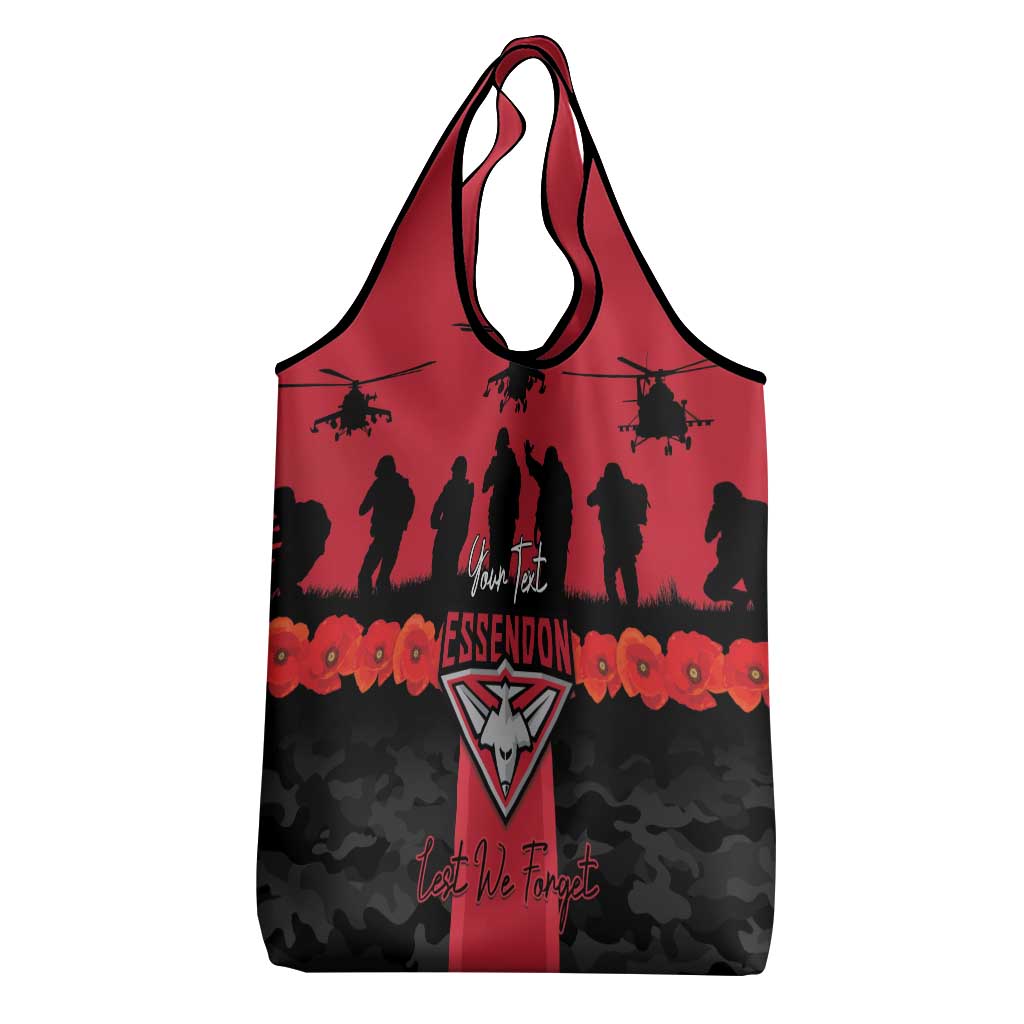 Personalised Essendon Football ANZAC Day Grocery Bag Bombers Poppy Lest We Forget