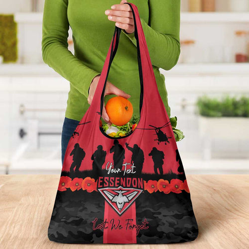 Personalised Essendon Football ANZAC Day Grocery Bag Bombers Poppy Lest We Forget