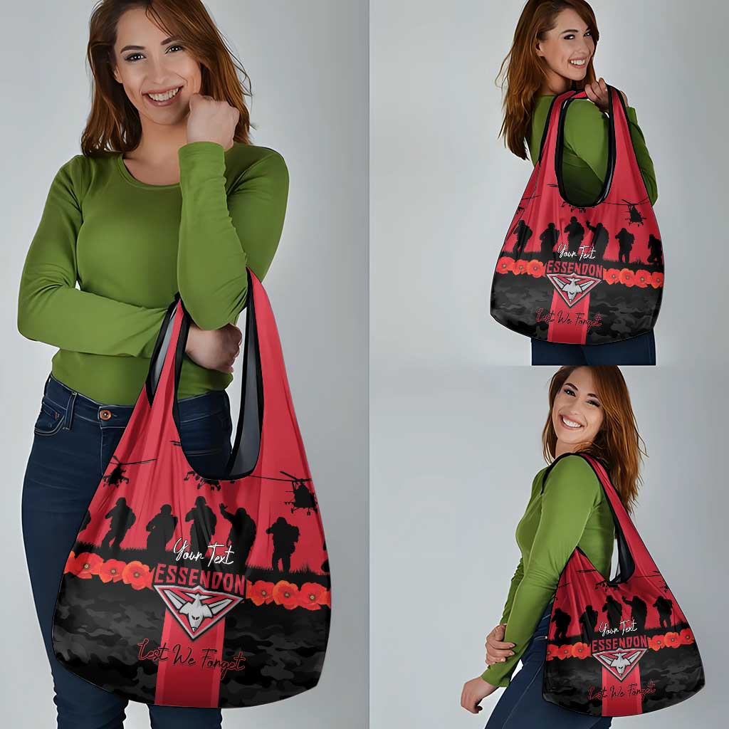 Personalised Essendon Football ANZAC Day Grocery Bag Bombers Poppy Lest We Forget