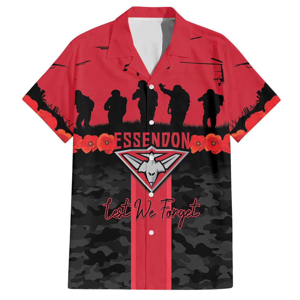 Personalised Essendon Football ANZAC Day Hawaiian Shirt Bombers Poppy Lest We Forget