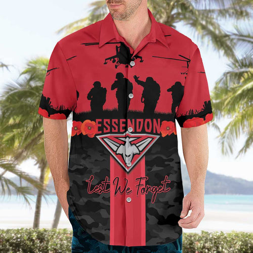 Personalised Essendon Football ANZAC Day Hawaiian Shirt Bombers Poppy Lest We Forget