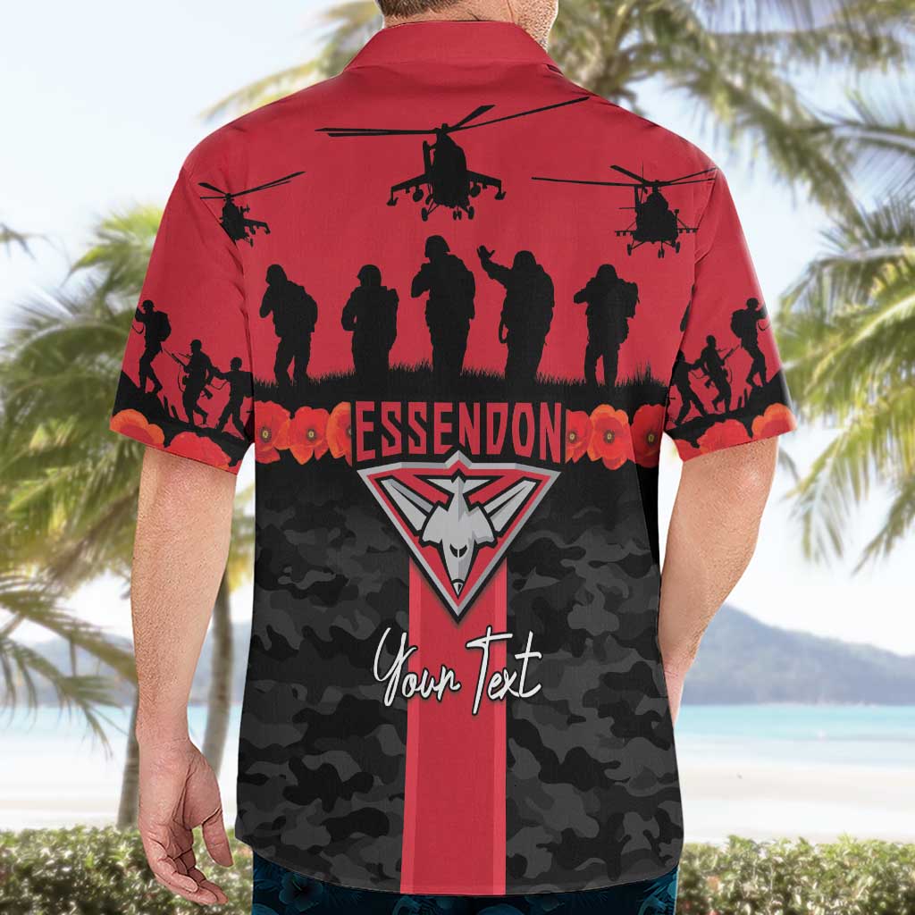 Personalised Essendon Football ANZAC Day Hawaiian Shirt Bombers Poppy Lest We Forget