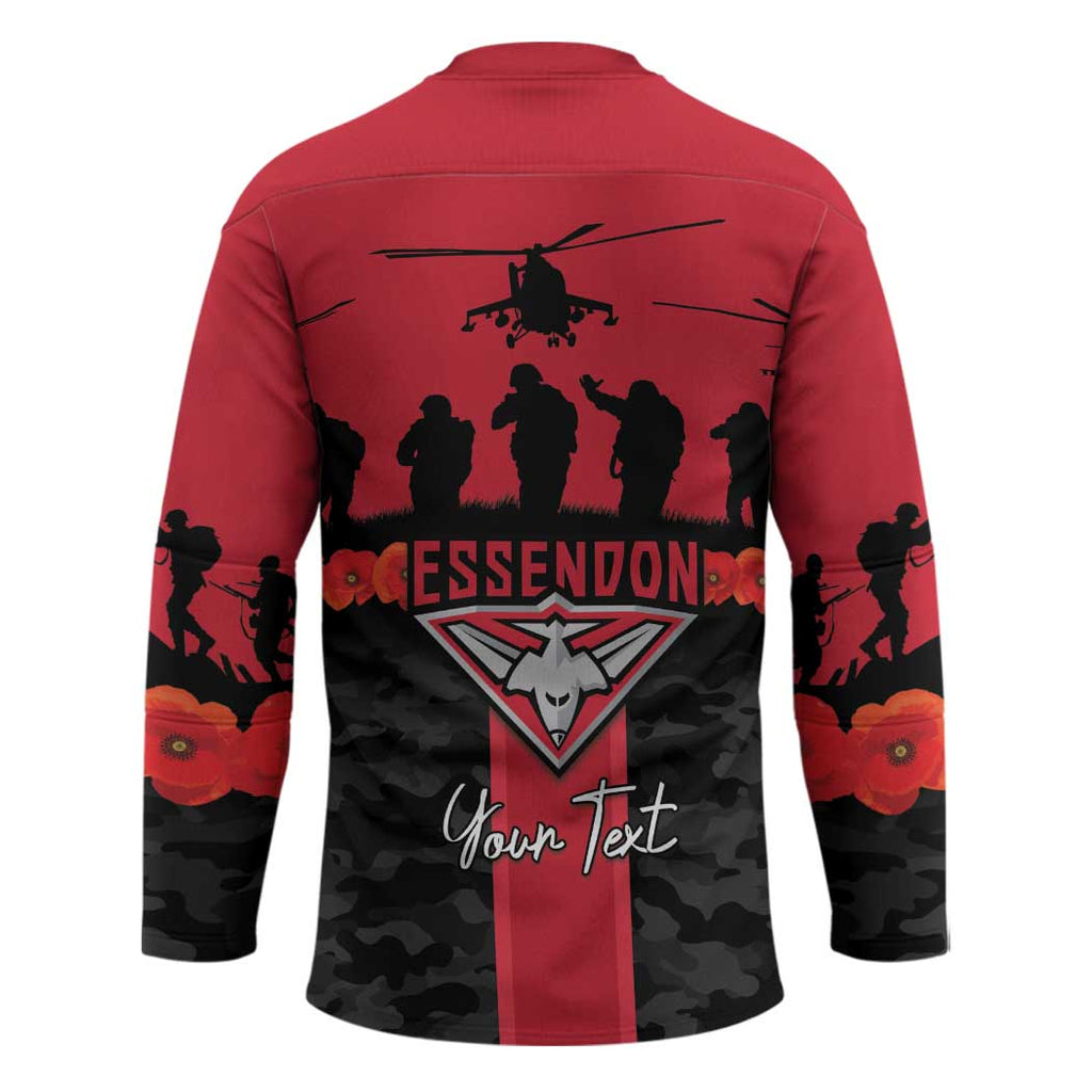 Personalised Essendon Football ANZAC Day Hockey Jersey Bombers Poppy Lest We Forget