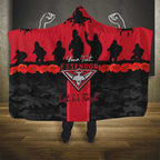 Personalised Essendon Football ANZAC Day Hooded Blanket Bombers Poppy Lest We Forget