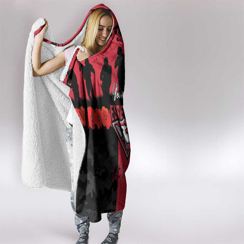 Personalised Essendon Football ANZAC Day Hooded Blanket Bombers Poppy Lest We Forget