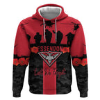 Personalised Essendon Football ANZAC Day Hoodie Bombers Poppy Lest We Forget