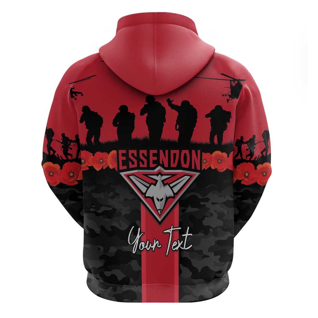 Personalised Essendon Football ANZAC Day Hoodie Bombers Poppy Lest We Forget