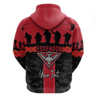 Personalised Essendon Football ANZAC Day Hoodie Bombers Poppy Lest We Forget