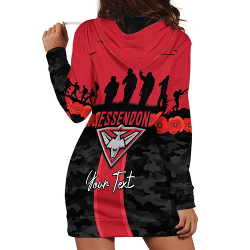 Personalised Essendon Football ANZAC Day Hoodie Dress Bombers Poppy Lest We Forget