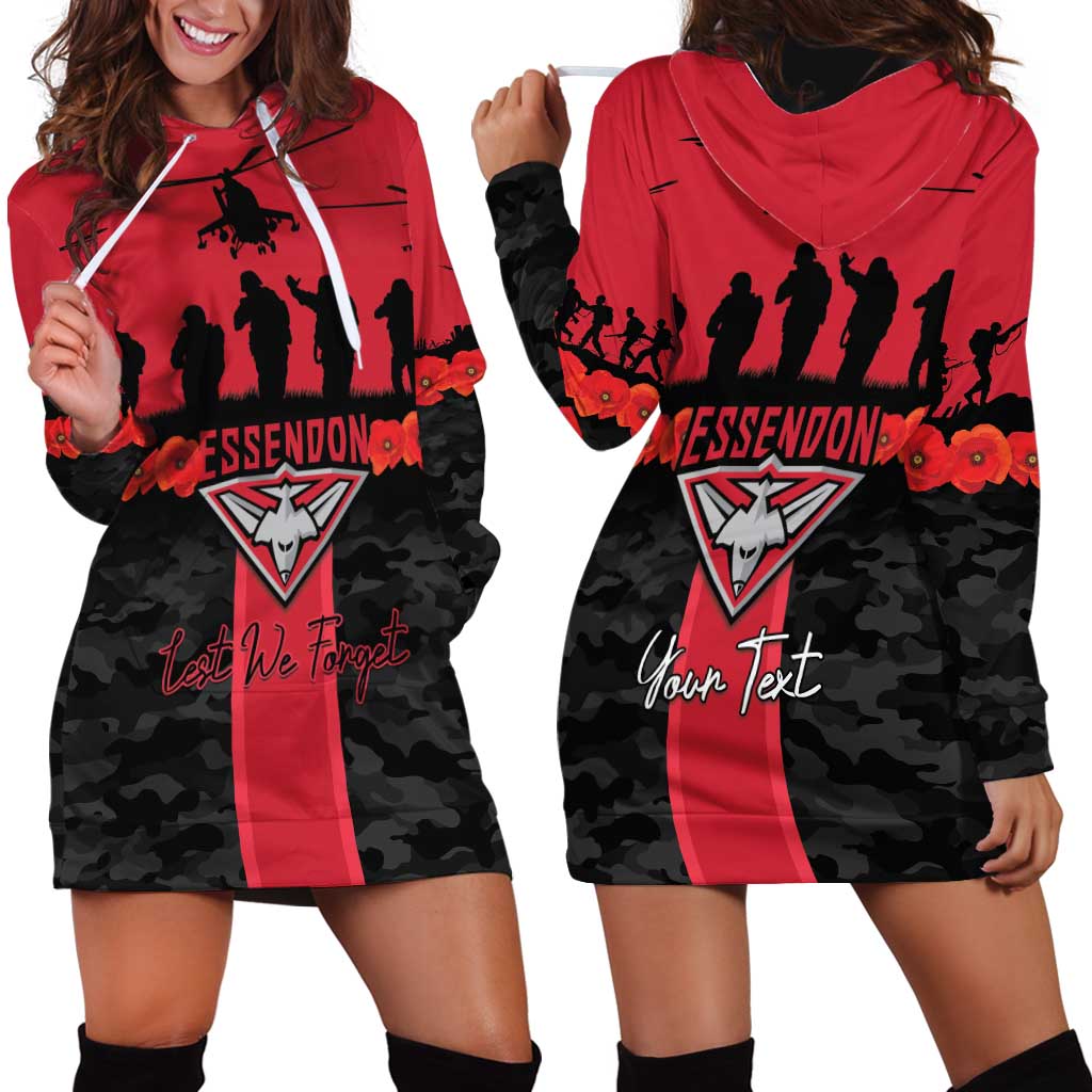 Personalised Essendon Football ANZAC Day Hoodie Dress Bombers Poppy Lest We Forget