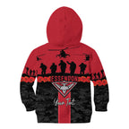 Personalised Essendon Football ANZAC Day Kid Hoodie Bombers Poppy Lest We Forget