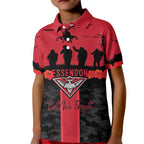 Personalised Essendon Football ANZAC Day Kid Polo Shirt Bombers Poppy Lest We Forget