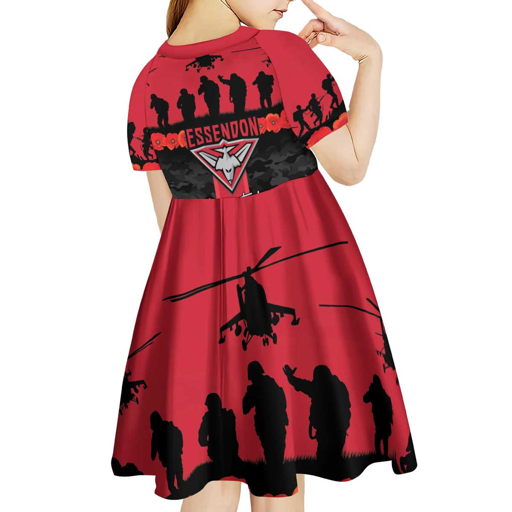 Personalised Essendon Football ANZAC Day Kid Short Sleeve Dress Bombers Poppy Lest We Forget