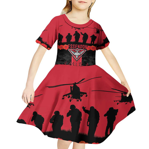 Personalised Essendon Football ANZAC Day Kid Short Sleeve Dress Bombers Poppy Lest We Forget