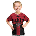 Personalised Essendon Football ANZAC Day Kid T Shirt Bombers Poppy Lest We Forget