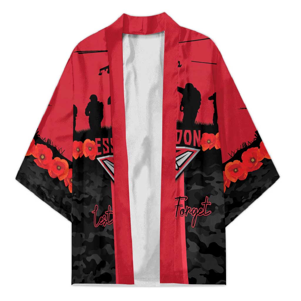 Personalised Essendon Football ANZAC Day Kimono Bombers Poppy Lest We Forget