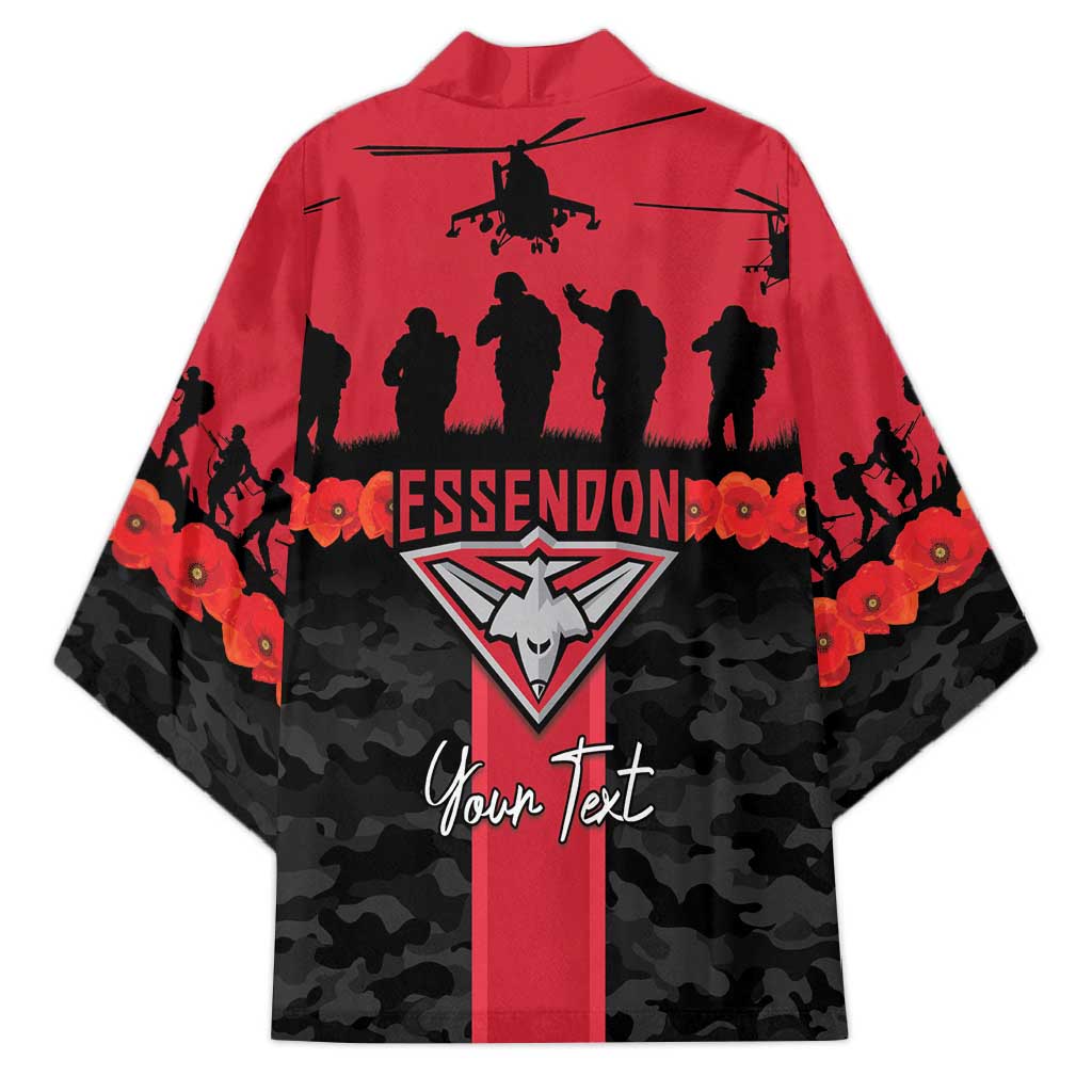 Personalised Essendon Football ANZAC Day Kimono Bombers Poppy Lest We Forget